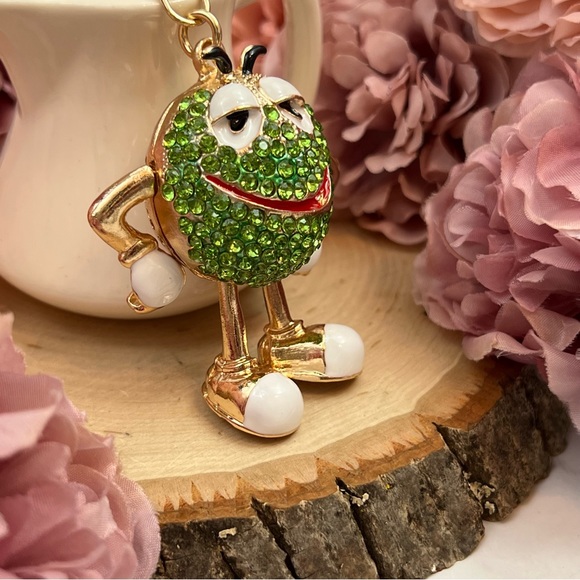 Whimsical Green Crystal M&M Character Keychain Charm - Picture 4 of 16